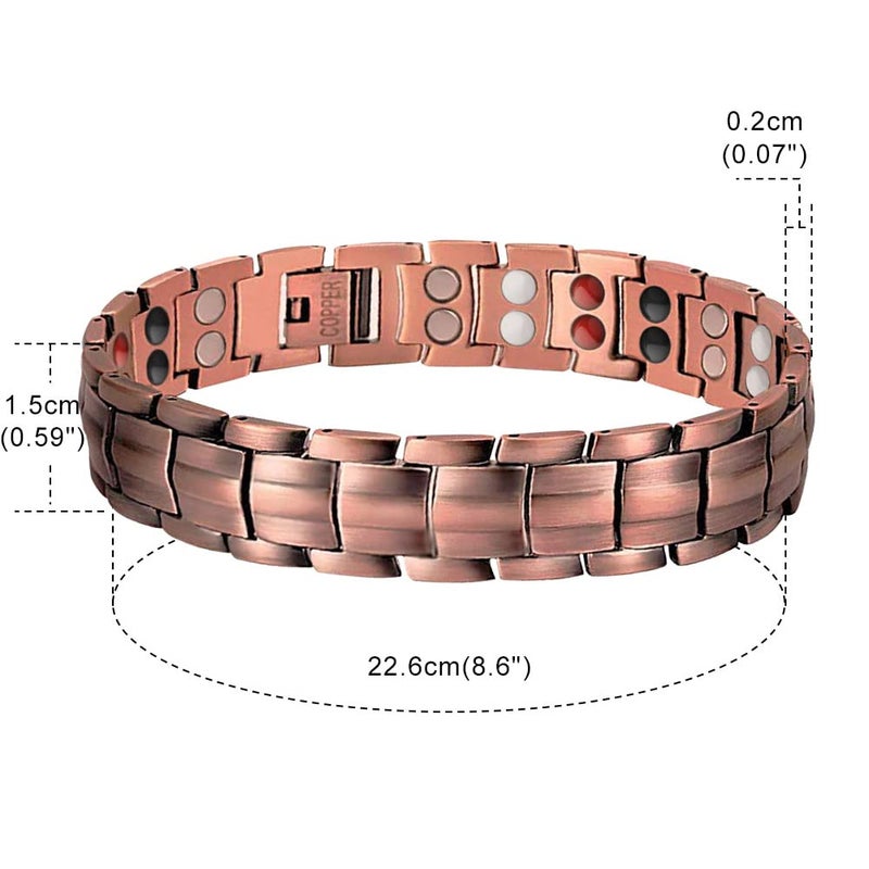 JFUME Pure Copper Magnetic Bracelets for Men, 2 Rows Magnetic Bracelet, Father's Day Gift with Link Remove Tool 8.5" Adjustable, Gift for Men - Image 5